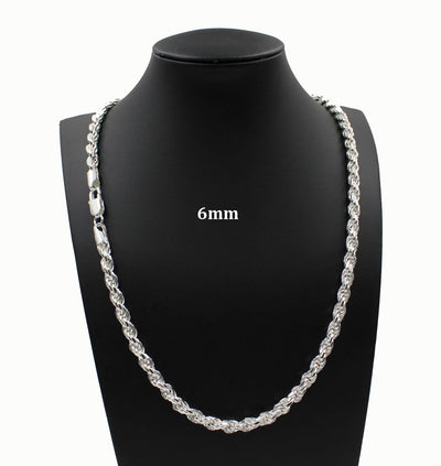 6MM Solid 925 Sterling Silver Diamond-Cut Rope Chain Necklace or Bracelet ITALY