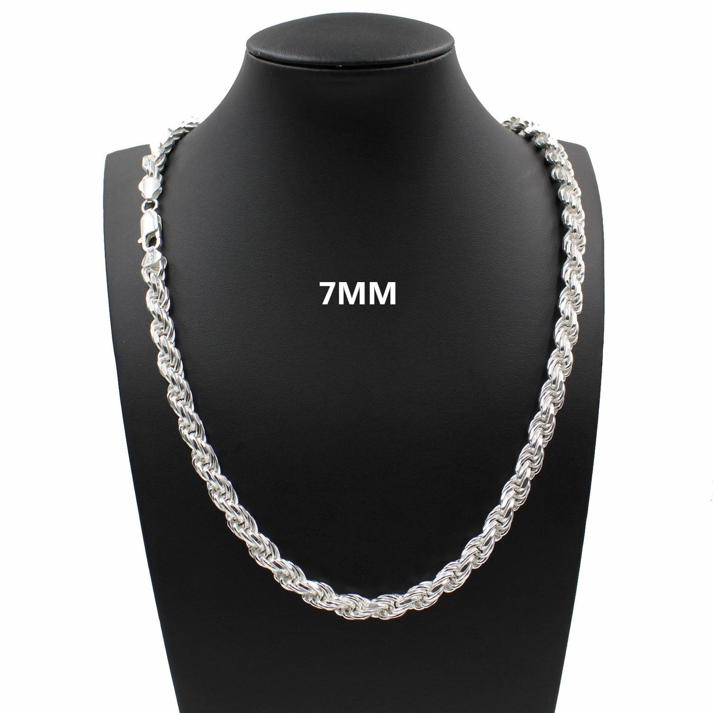 7MM Solid 925 Sterling Silver Diamond-Cut Rope Chain Necklace or Bracelet ITALY