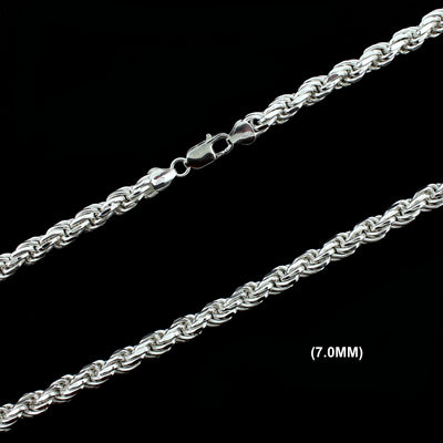7MM Solid 925 Sterling Silver Diamond-Cut Rope Chain Necklace or Bracelet ITALY