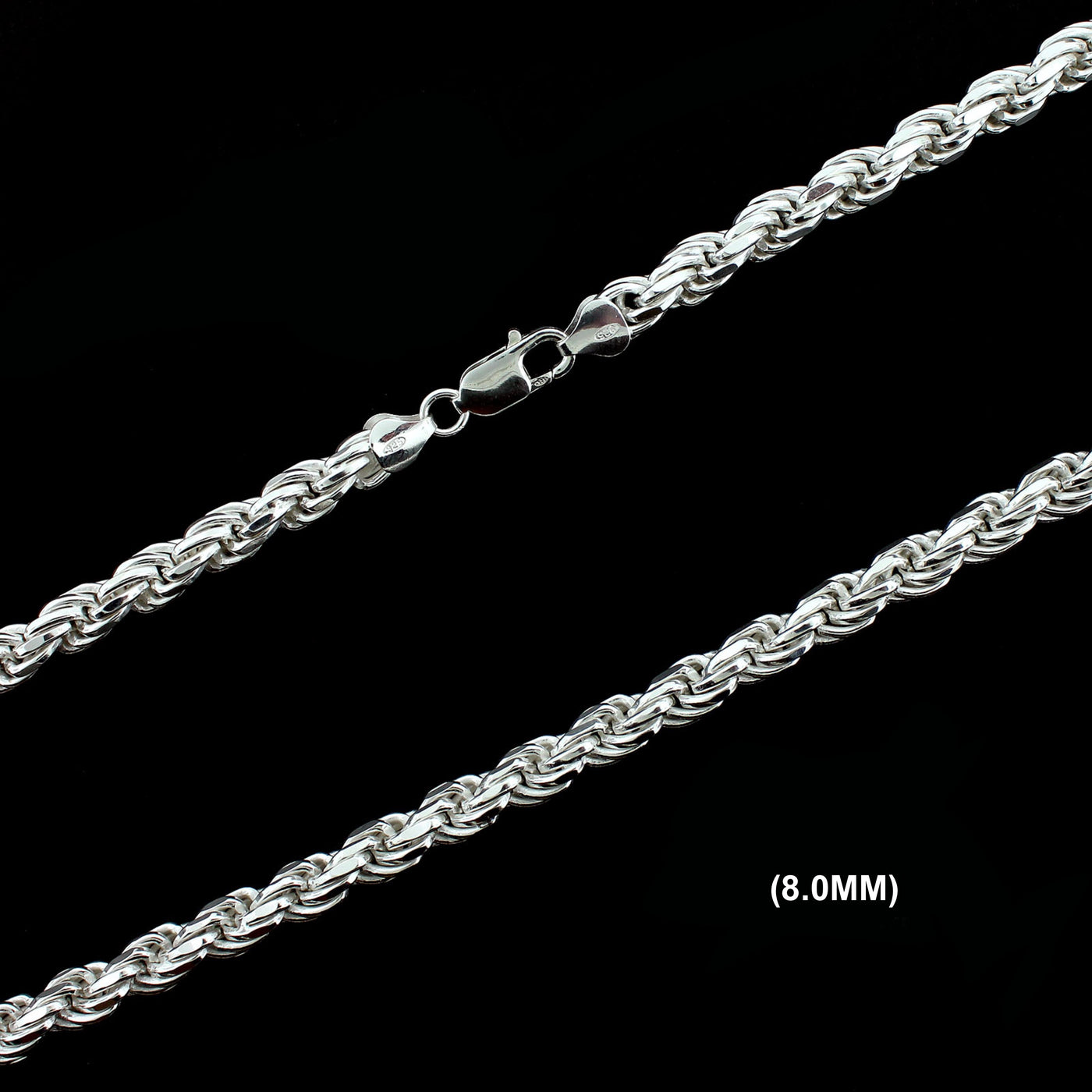 8MM Solid 925 Sterling Silver Diamond-Cut Rope Chain Necklace or Bracelet ITALY