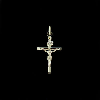 Real 10K Yellow Gold INRI Jesus Crucifix Cross Charm Pendant & 2mm Rope Chain