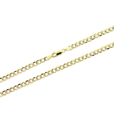 10K Solid Yellow Gold Diamond Cut Pave Cuban Link Chain Necklace 3.5MM 16" 18" 20" 22" 24" 26"