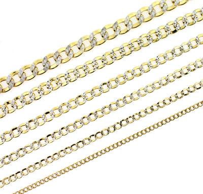 10K Yellow Gold 2mm - 6mm Diamond Cut Pave Cuban Link Chain Necklace 14" - 30"