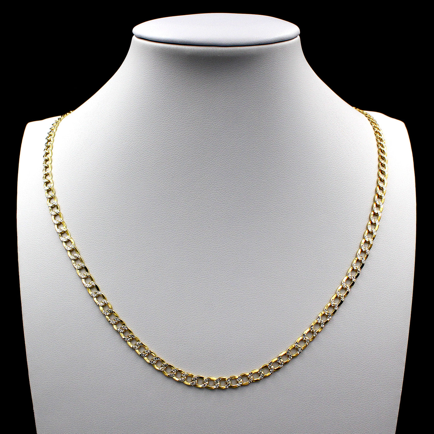 10K Solid Yellow Gold Diamond Cut Pave Cuban Link Chain Necklace 3.5MM 16" 18" 20" 22" 24" 26"