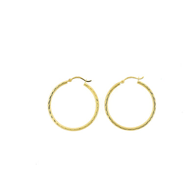 Real 10K Yellow Gold 32mm X 2mm 1.25" Diamond Cut Medium Plain Hoop Earrings