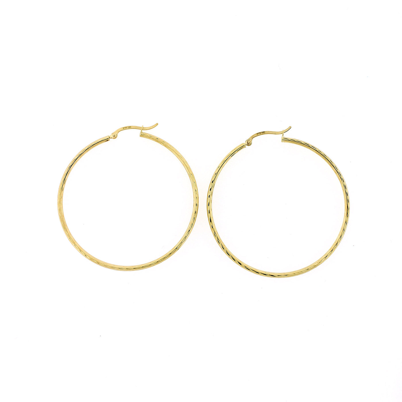 Real 10K Yellow Gold 50mm X 2mm 2" Diamond Cut Large Plain Hoop Earrings