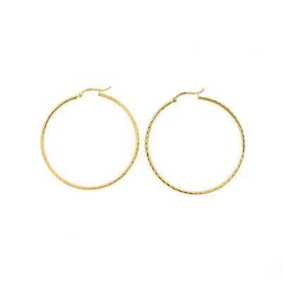 Real 10K Yellow Gold 50mm X 2mm 2" Diamond Cut Large Plain Hoop Earrings