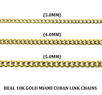 10K Yellow Gold 3mm 4mm 5mm Miami Cuban Link Chain Necklace, 10KT Real Gold
