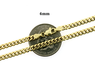 10K Solid Yellow Gold Men's 4MM Miami Cuban Link Chain Necklace, 10KT Real Gold