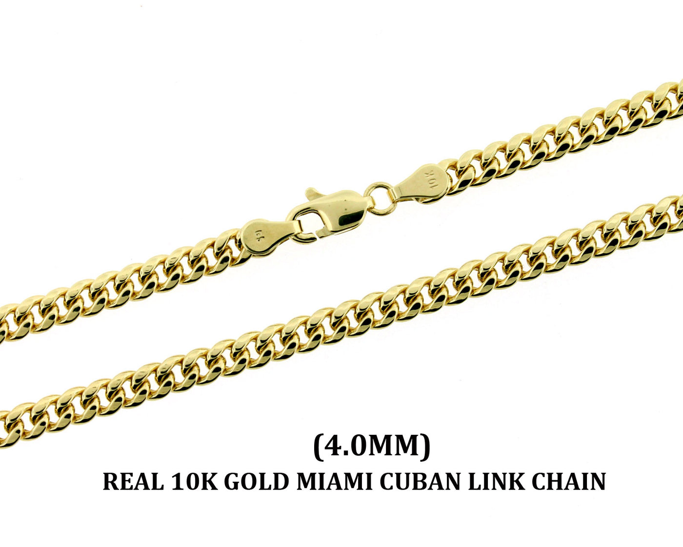 10K Solid Yellow Gold Men's 4MM Miami Cuban Link Chain Necklace, 10KT Real Gold