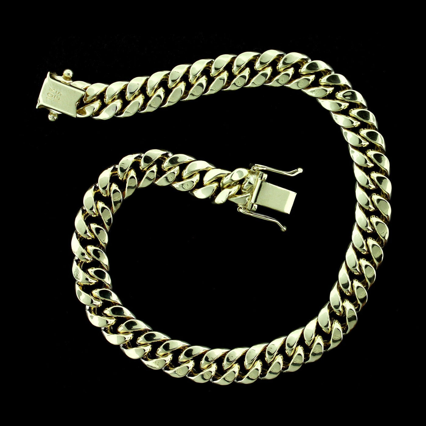 10K Yellow Gold Mens Miami Cuban Link Bracelet 10MM 9" Inch Box Lock