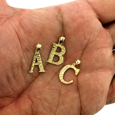 10K Yellow Gold Nugget Initial Letter Pendant A-Z Alphabet Charm Rope Chain Necklace Set