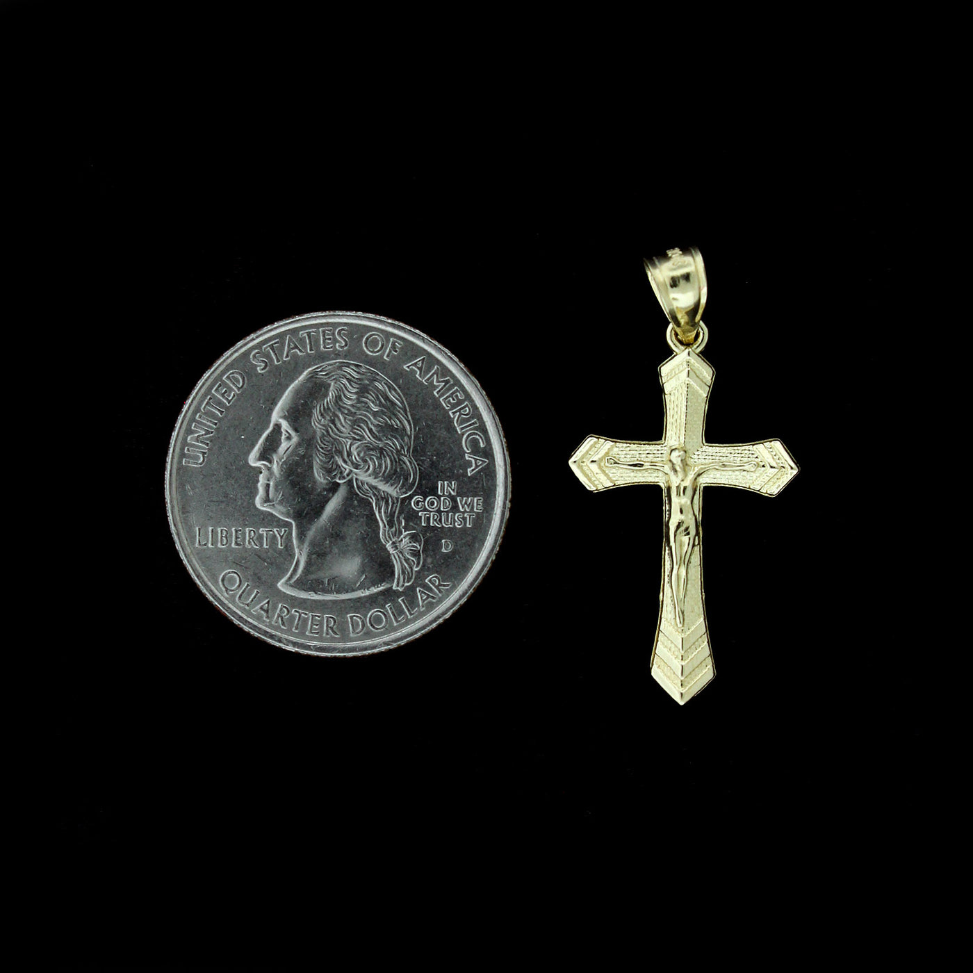 Real 10K Solid Yellow Gold Cross Pendant Diamond Cut Gold Jesus Crucifix Charm