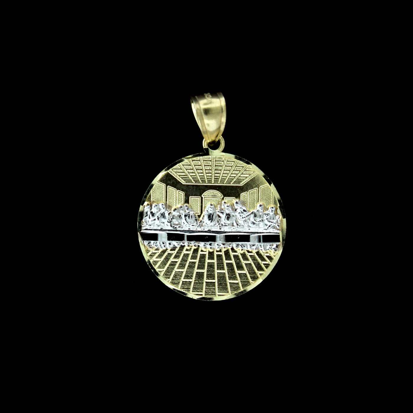 Mens 10K Yellow Gold Medium Last Supper Charm Pendant Round Jesus Medallion, 10KT Real Gold