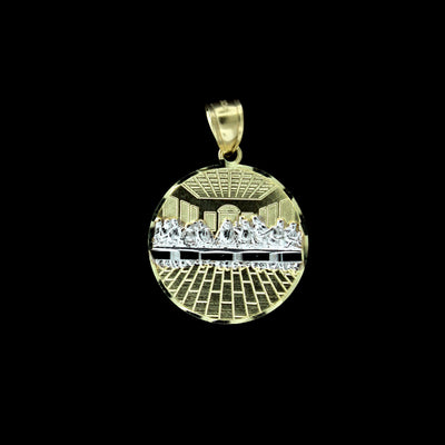 Mens 10K Yellow Gold Medium Last Supper Jesus Charm Pendant & 2.5mm Rope Chain Necklace Set