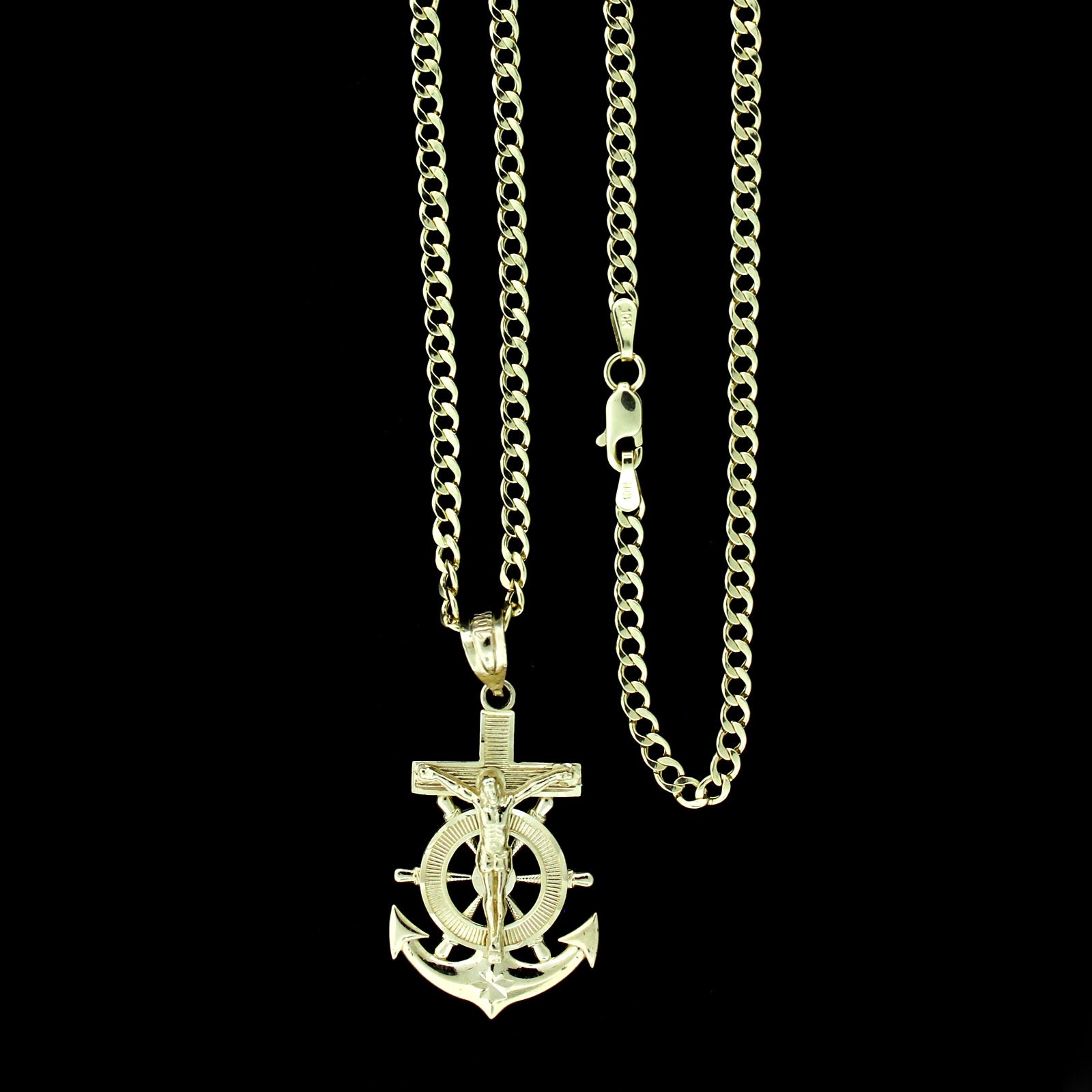 10k Yellow Gold Jesus The Good Shepherd Pendant - Cuban Link Round Medal, 1.34 Inches, Fits Up To 3.5mm Chain
