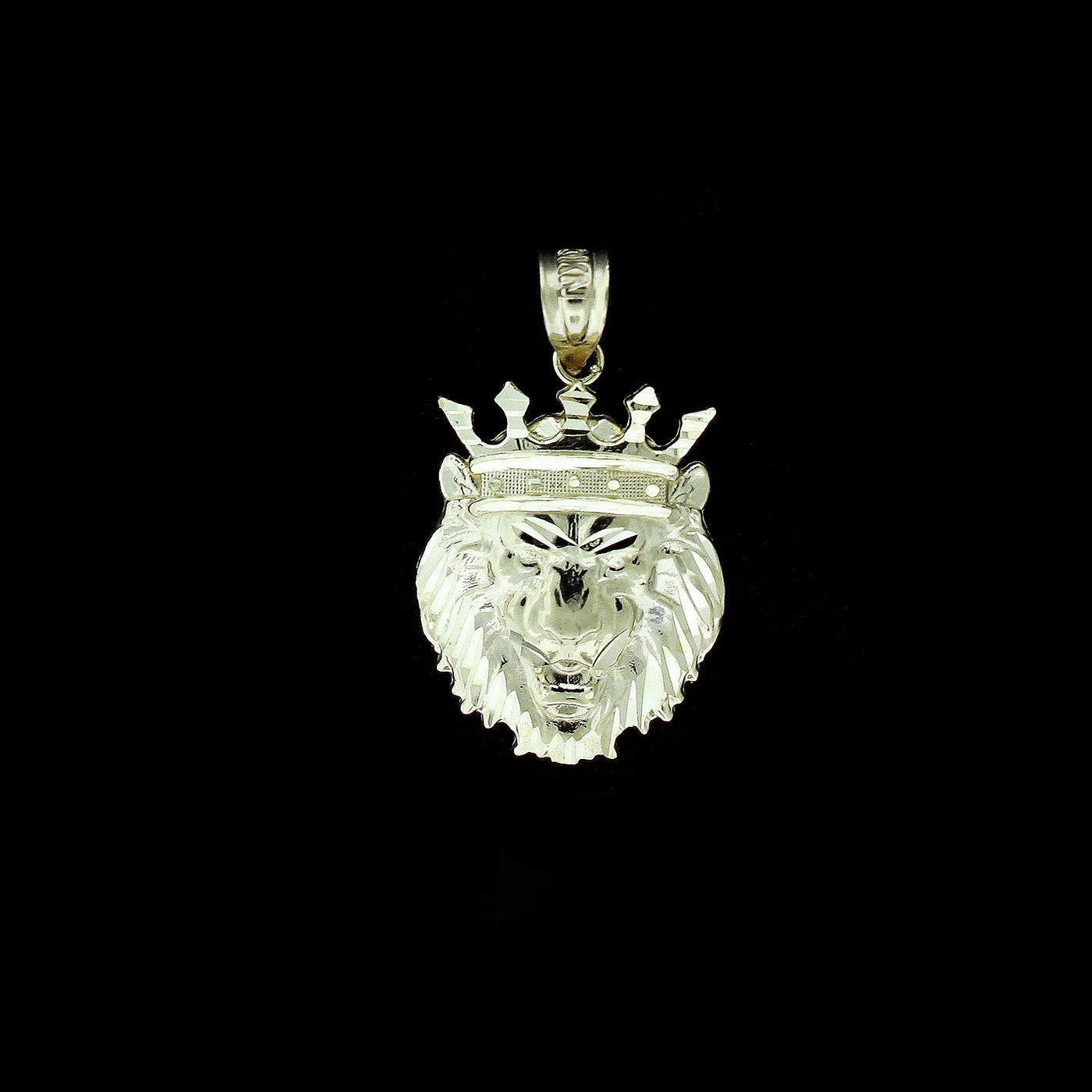Men's 10K Solid Yellow Gold Diamond Cut King Crown Lion Head Pendant