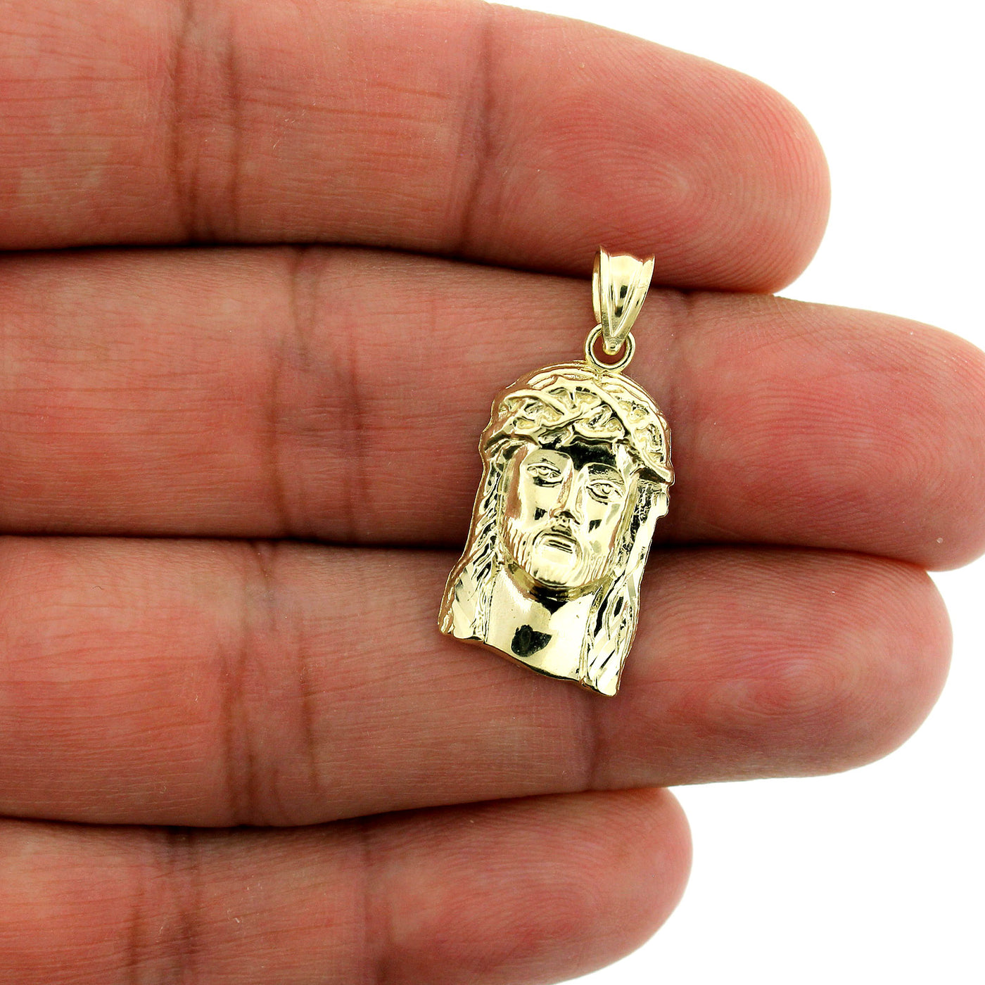 10K Solid Yellow Gold Diamond Cut Men's Jesus Face Head Pendant