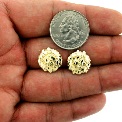 10K Yellow Gold 15MM Diamond Cut Large Round Nugget Stud Earrings