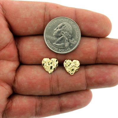 10K Yellow Gold 11MM Diamond Cut Small Heart Nugget Stud Earrings