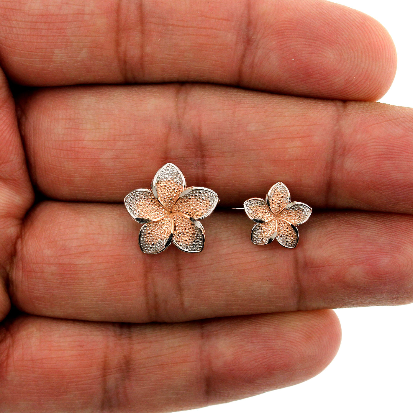 Men's Women's Kid's 10K Solid White Rose Gold Diamond Cut Flower Stud Earrings