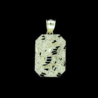 Mens 10K Yellow Gold Diamond Cut Large Nugget Charm Pendant