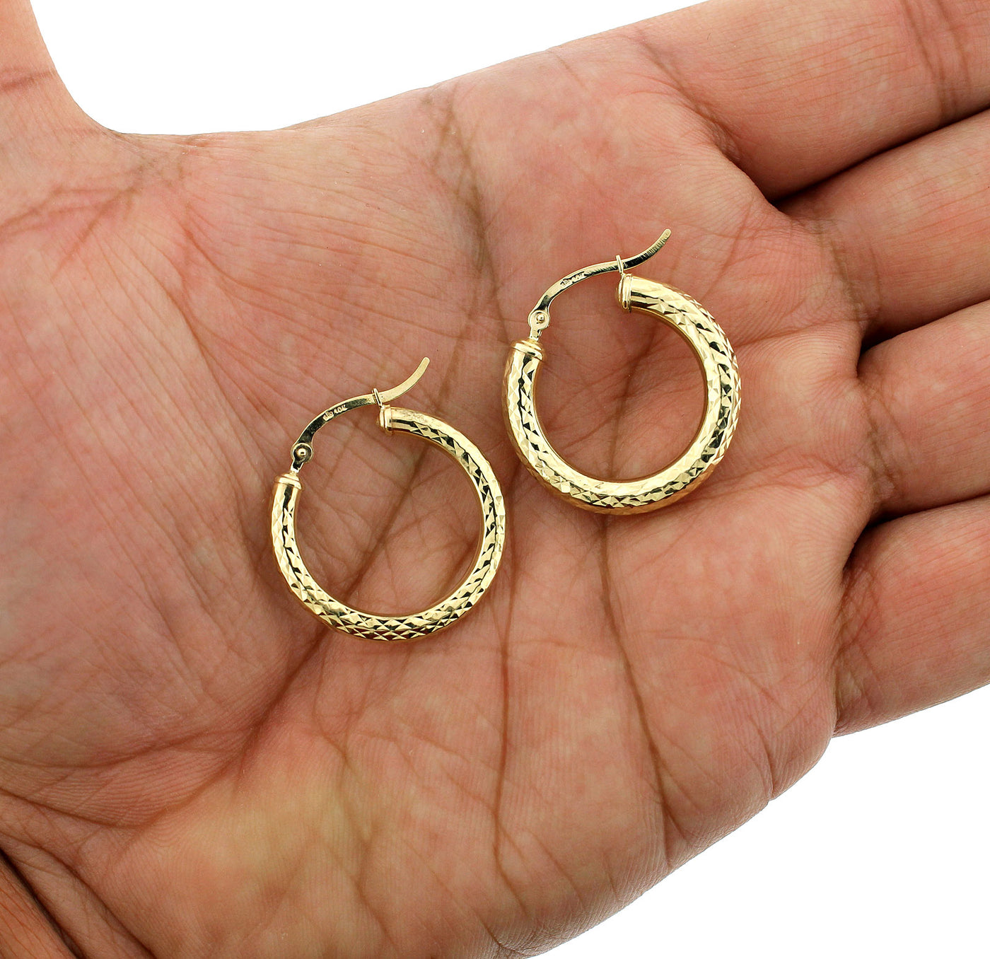 Real 10K Yellow Gold 3mm X 25mm 1" Diamond Cut Shiny Plain Hoop Earrings