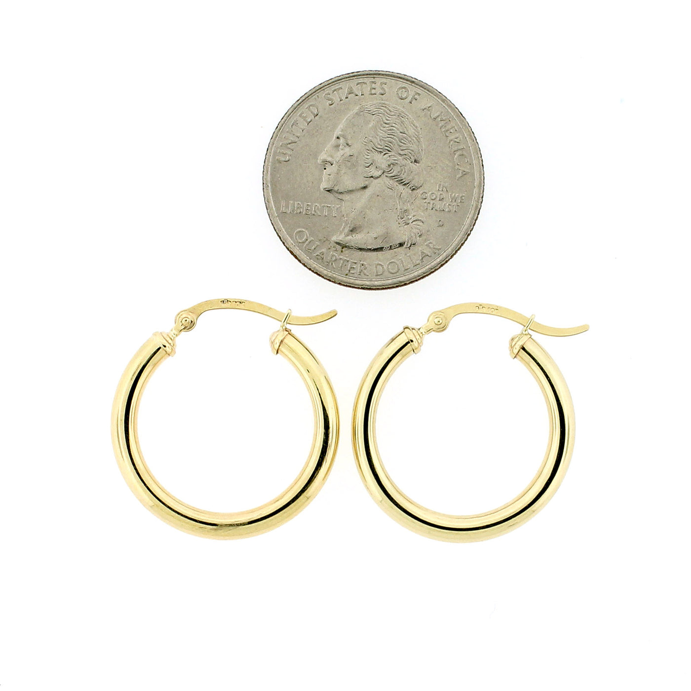 Real 10K Solid Yellow Gold 3mm X 25mm 1" Plain Shiny Round Tube Hoop Earrings