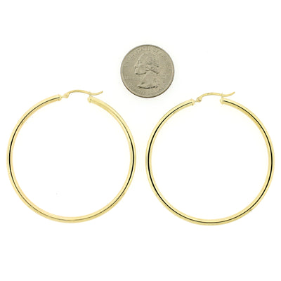 Real 10K Solid Yellow Gold 3mm X 60mm 2.5" Plain Shiny Round Tube Hoop Earrings
