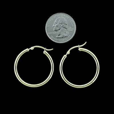 Real 10K Solid Yellow Gold 3mm X 32mm 1.25" Plain Shiny Round Tube Hoop Earrings