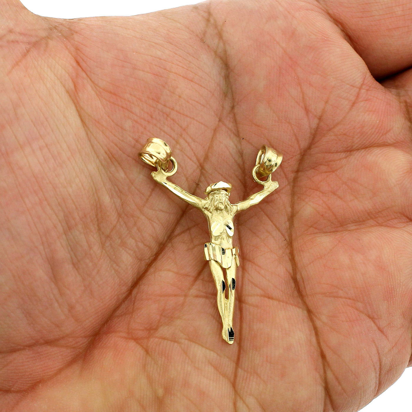 Mens Real 10K Yellow Gold Diamond Cut Jesus Face Charm Pendant