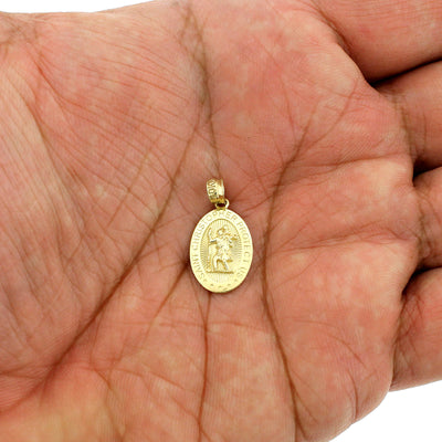 Real 10K Yellow Gold Small Saint Christopher Pendant, 10KT Charm, Men Women