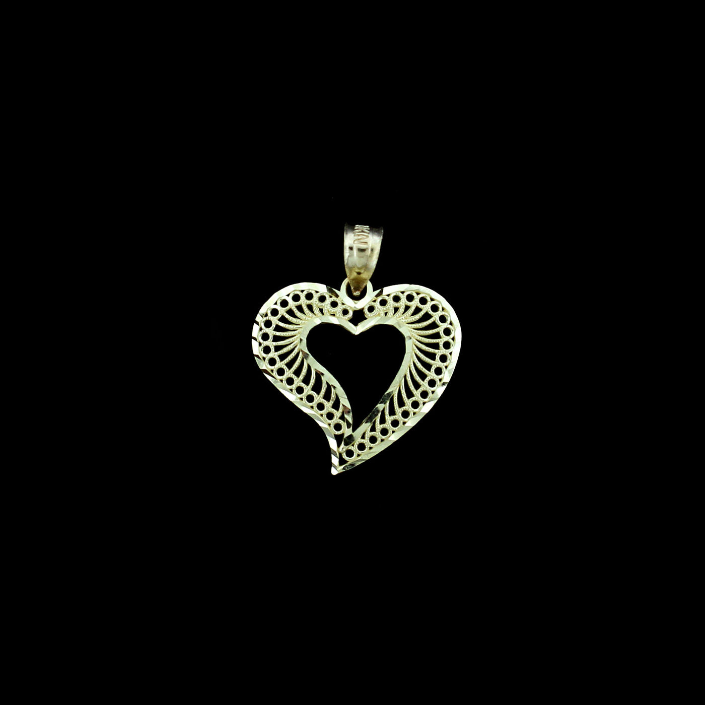 Real 10K Yellow Gold Diamond Cut Heart Charm Pendant With 2.5mm Rope Chain Necklace Set