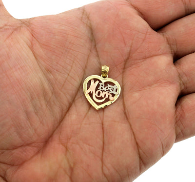 Real 10K Yellow Gold Diamond Cut Best Mom Heart Pendant, Womens 10KT Gold Charm