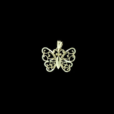 Real 10K Yellow Gold Diamond Cut Butterfly Pendant & 2.5mm Rope Chain Necklace Set