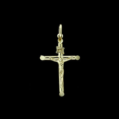Mens Real 10K Yellow Gold INRI Jesus Crucifix Cross Charm Pendant