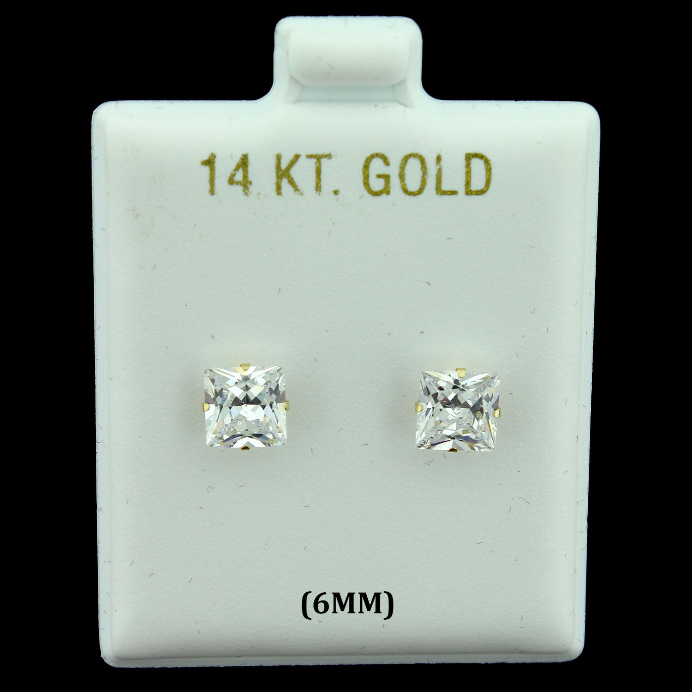 14K Real Solid Gold 6MM Princess Cut Square CZ Stud Earrings, Men Women