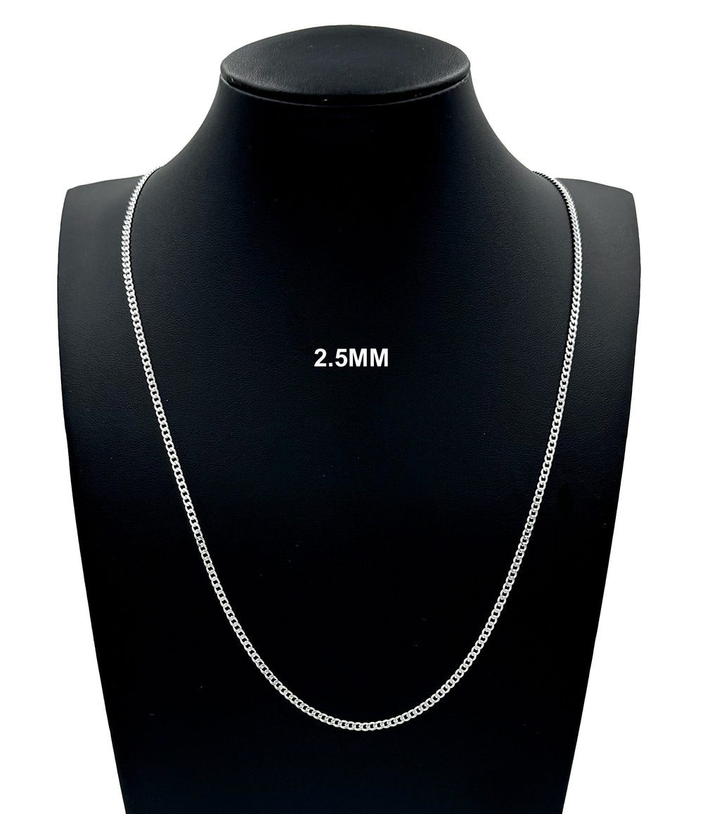 2.5MM Real Solid 925 Sterling Silver Curb Cuban Link Chain Pendant Necklace UNISEX
