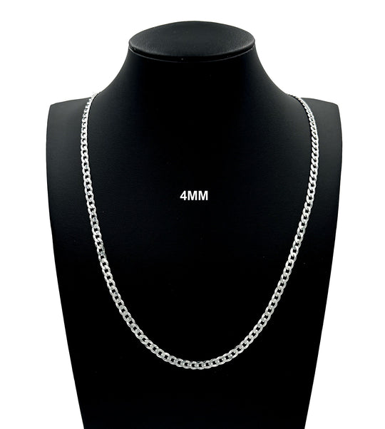 4MM SOLID 925 Sterling Silver Cuban Curb Link Chain Necklace or Bracelet ITALY