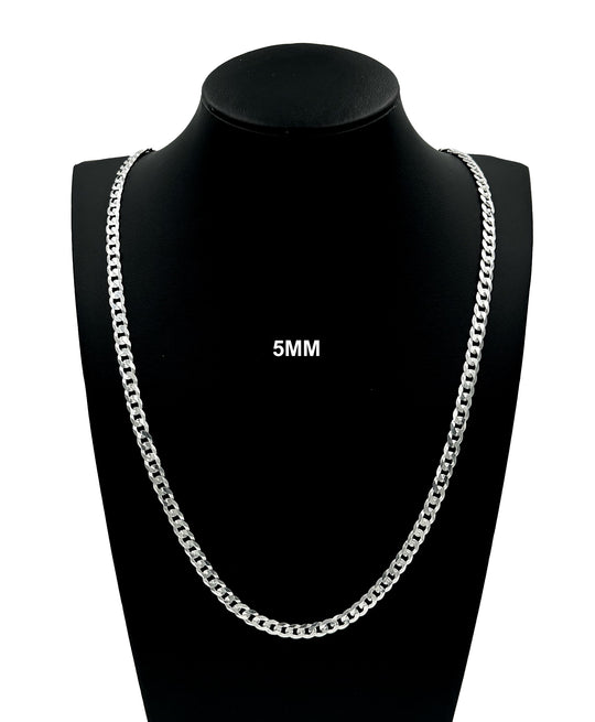 5MM SOLID 925 Sterling Silver Cuban Curb Link Chain Necklace or Bracelet ITALY