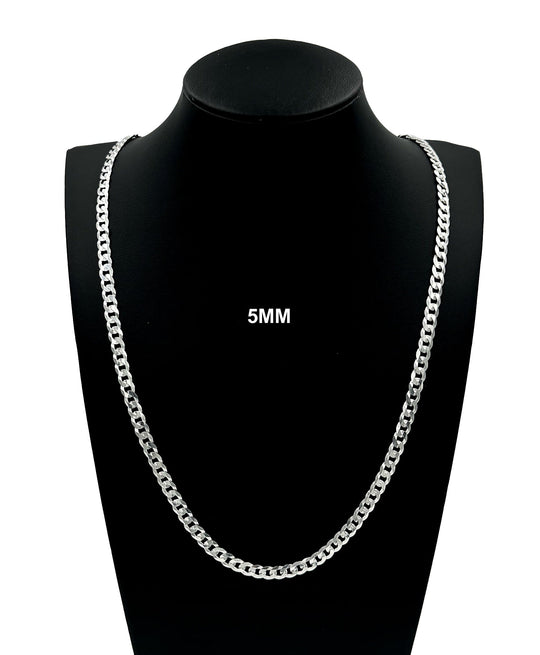 5MM Real Solid 925 Sterling Silver Curb Cuban Link Chain Pendant Necklace UNISEX