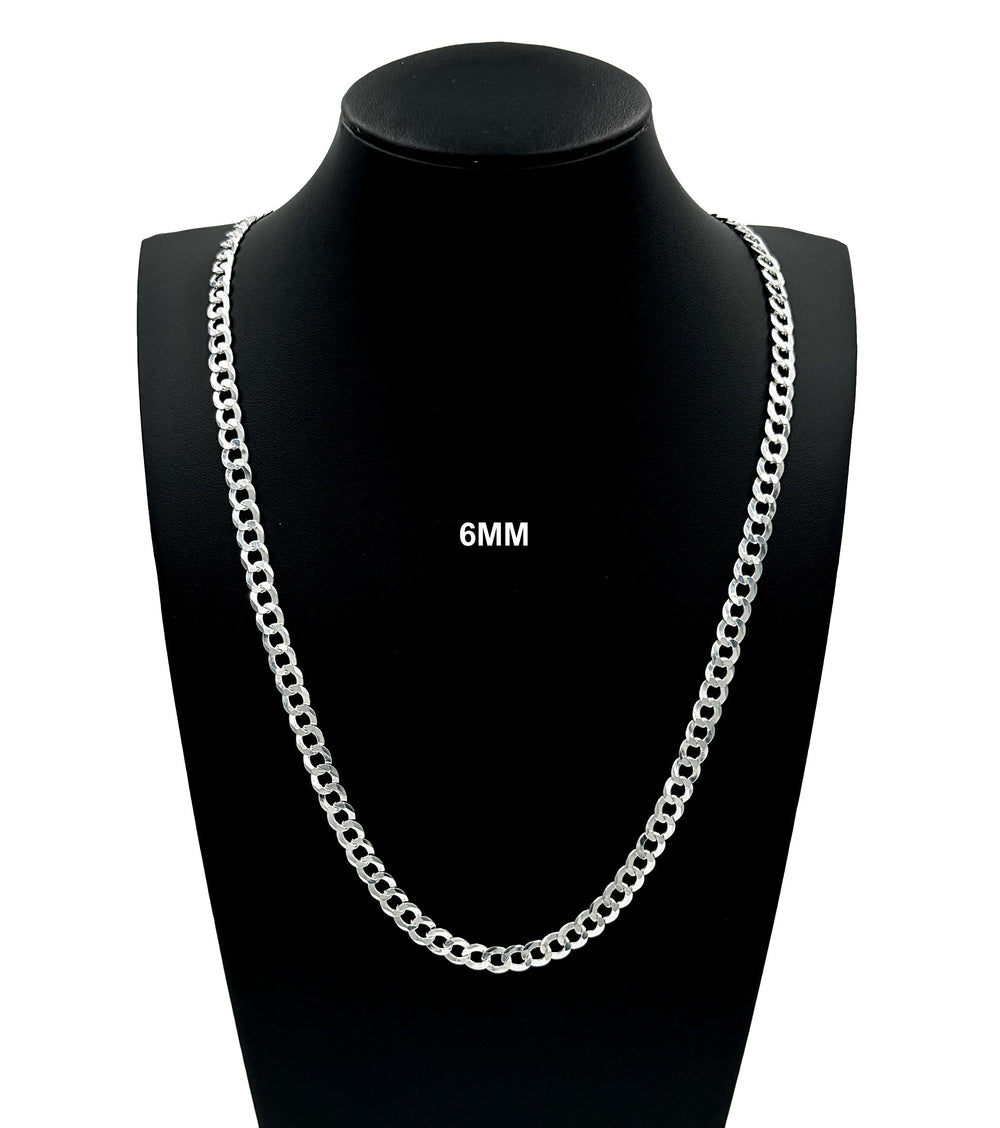 6MM Real Solid 925 Sterling Silver Curb Cuban Link Chain Pendant Necklace UNISEX
