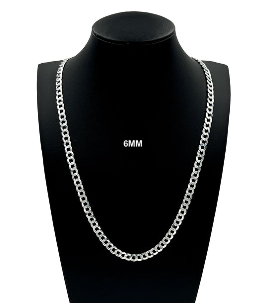 6MM Real Solid 925 Sterling Silver Curb Cuban Link Chain Pendant Necklace UNISEX