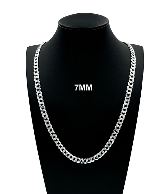 7MM SOLID 925 Sterling Silver Cuban Curb Link Chain Necklace or Bracelet ITALY