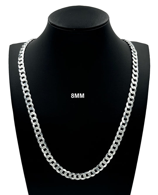8MM SOLID 925 Sterling Silver Cuban Curb Link Chain Necklace or Bracelet ITALY