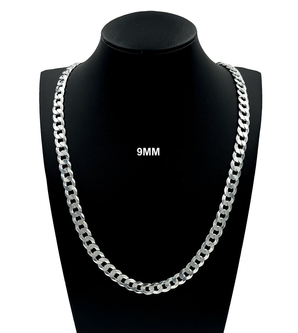 9MM Real Solid 925 Sterling Silver Curb Cuban Link Chain Pendant Necklace UNISEX