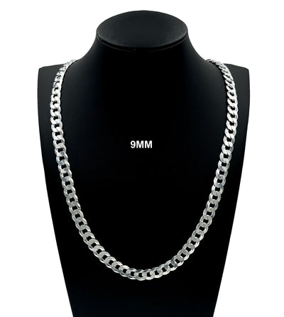 9MM Real Solid 925 Sterling Silver Curb Cuban Link Chain Pendant Necklace UNISEX