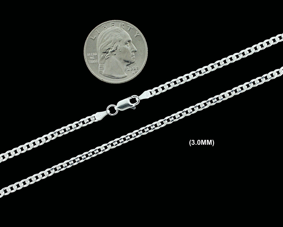 Real Solid 925 Sterling Silver Cuban Curb Link Chain Necklace Bracelet 2.5mm 3mm 4mm 5mm 6mm 7mm 8mm 9mm 10mm Gift For Men &amp; Women ITALY