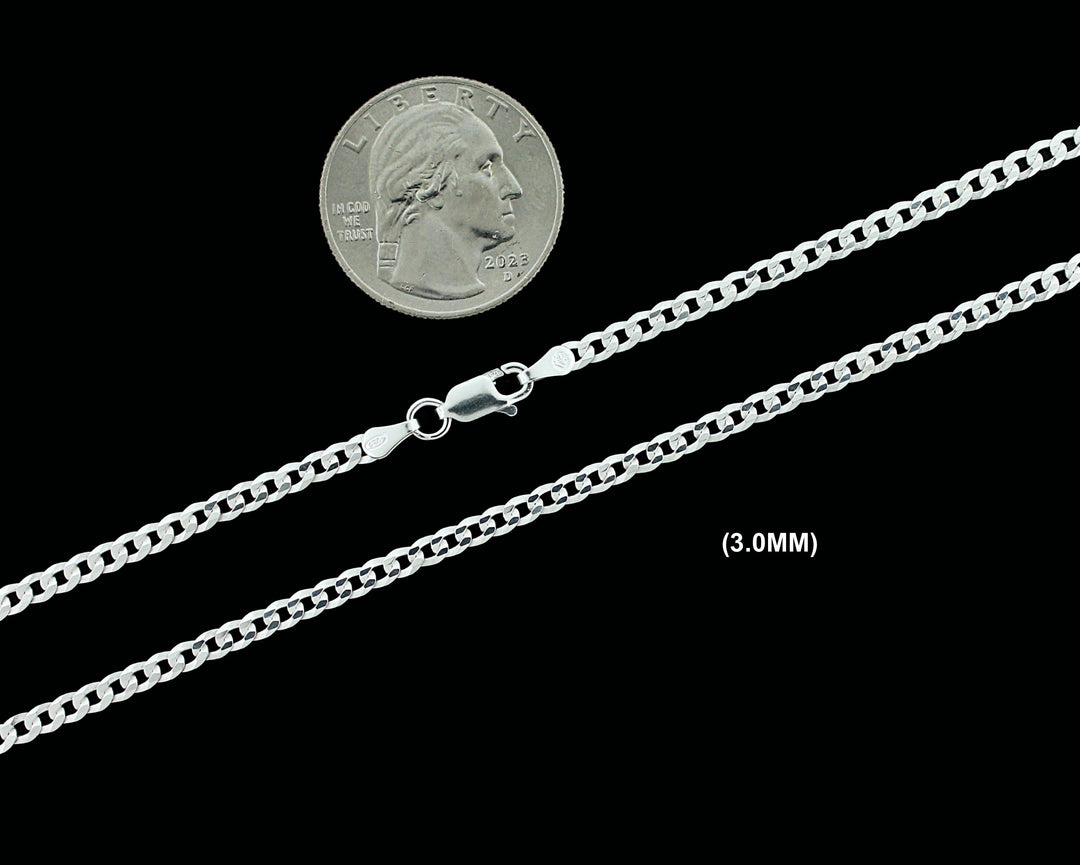 3MM Real Solid 925 Sterling Silver Curb Cuban Link Chain Pendant Necklace UNISEX