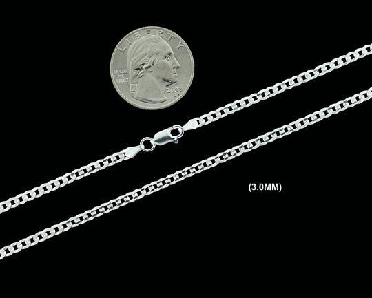 3MM Real Solid 925 Sterling Silver Curb Cuban Link Chain Pendant Necklace UNISEX